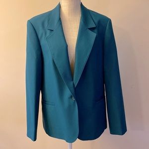 Carriage Court Vintage women’s petite/short one button green blazer jacket 16